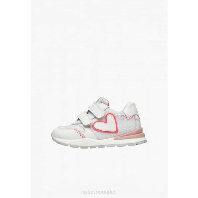 Kids Naturino White-Pink QUELLY VL Leather and Fabric Sneakers J6T6449