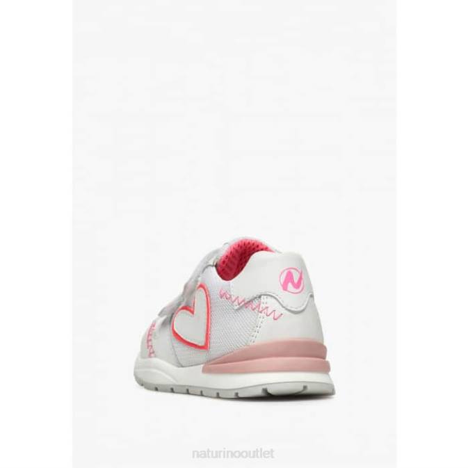 Kids Naturino White-Pink QUELLY VL Leather and Fabric Sneakers J6T6449