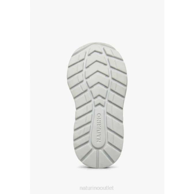 Kids Naturino White-Pink QUELLY VL Leather and Fabric Sneakers J6T6449