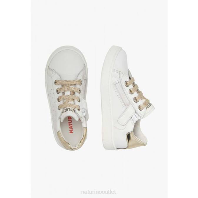Kids Naturino White-Platinum HASSELT 2 ZIP. Leather Sneakers J6T6406