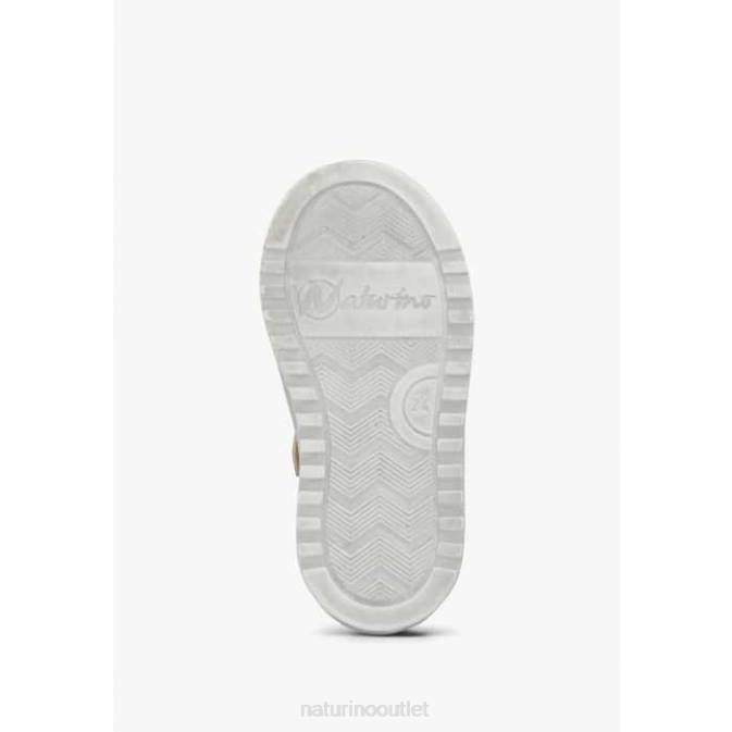 Kids Naturino White-Platinum HESS ZIP. Perforated Leather Sneakers with Animal Detail J6T6521