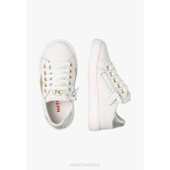 Kids Naturino White-Platinum PINN ZIP. Leather Sneakers J6T6397