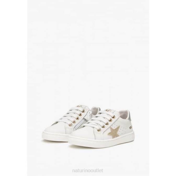 Kids Naturino White-Platinum PINN ZIP. Leather Sneakers J6T6397