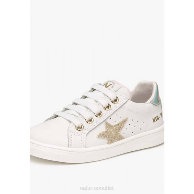 Kids Naturino White-Platinum PINN ZIP. Leather Sneakers J6T6397