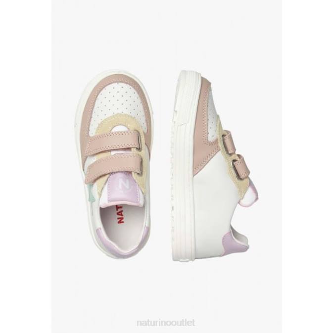 Kids Naturino White-Powder Pink HESS VL. Leather Sneakers J6T6513