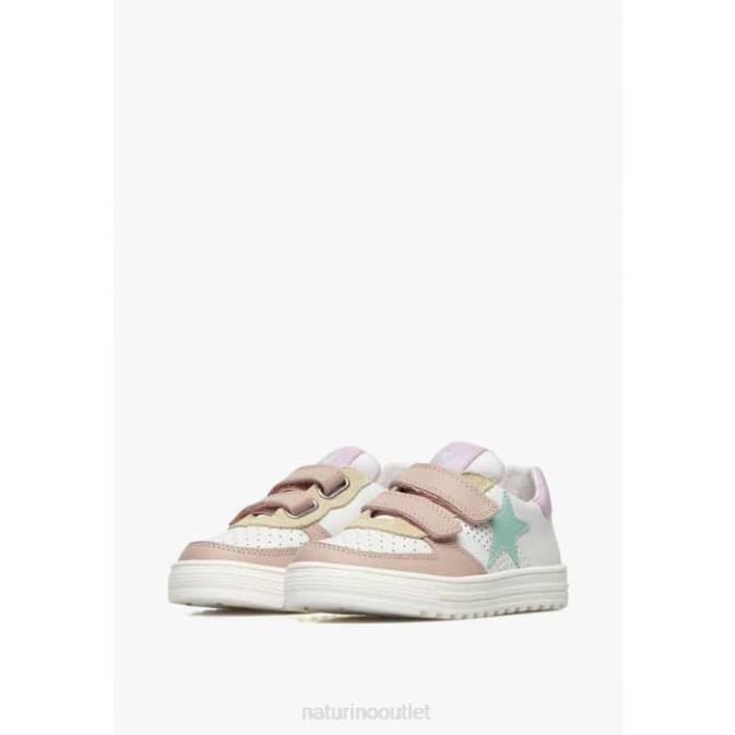 Kids Naturino White-Powder Pink HESS VL. Leather Sneakers J6T6513