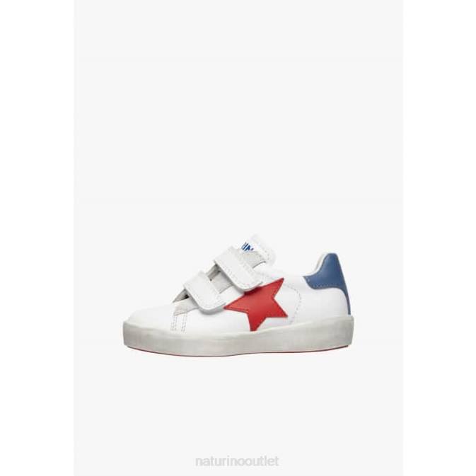 Kids Naturino White-Red ANNIE VL Leather Sneakers with Star Patch J6T6369