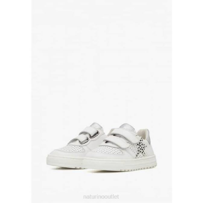 Kids Naturino White-Silver HESS VL. Leather Sneakers J6T6407
