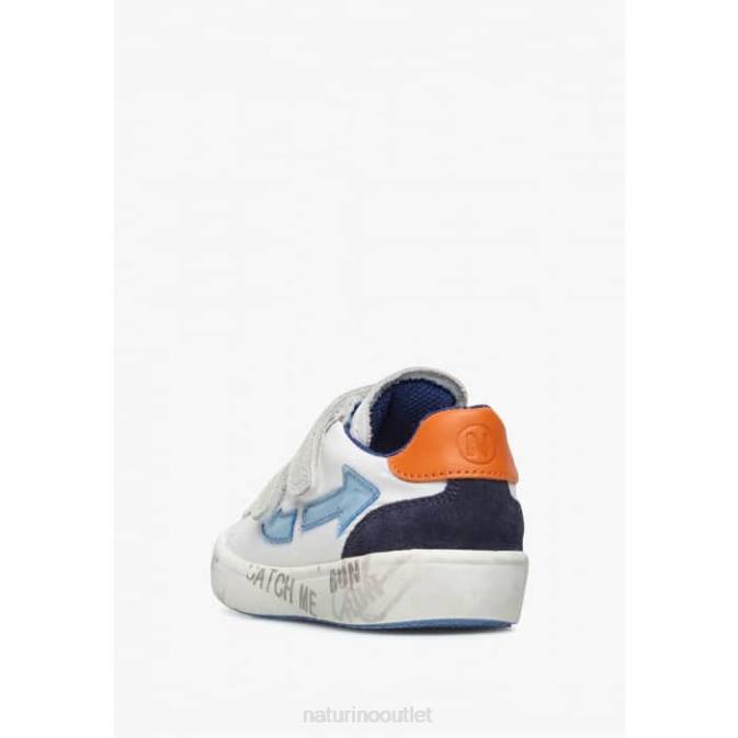 Kids Naturino White-Sky Blue KRISTIL VL Leather and Fabric Sneakers J6T6486