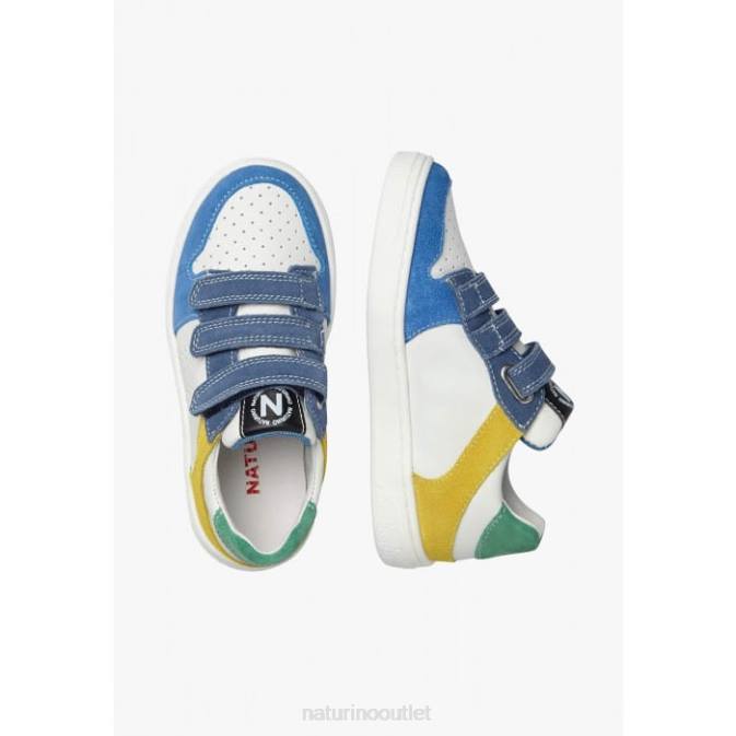 Kids Naturino White-Sky Blue THERAL VL. Leather and Suede Sneakers J6T6374