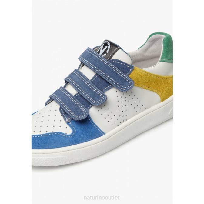 Kids Naturino White-Sky Blue THERAL VL. Leather and Suede Sneakers J6T6374